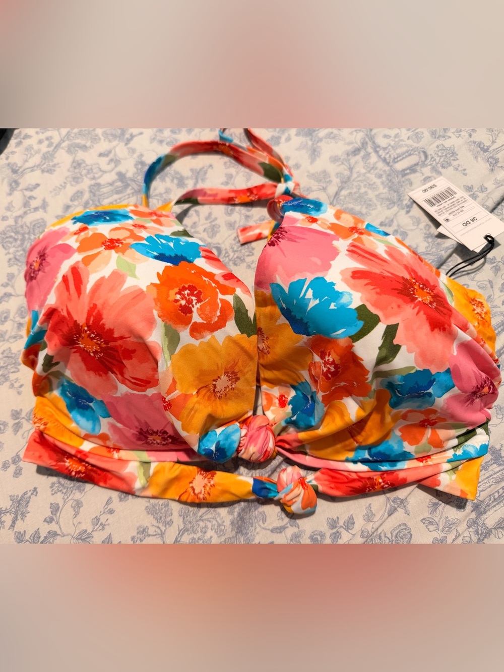 Shade & Shore Light Blue Toile Print Bikini Top 38DD